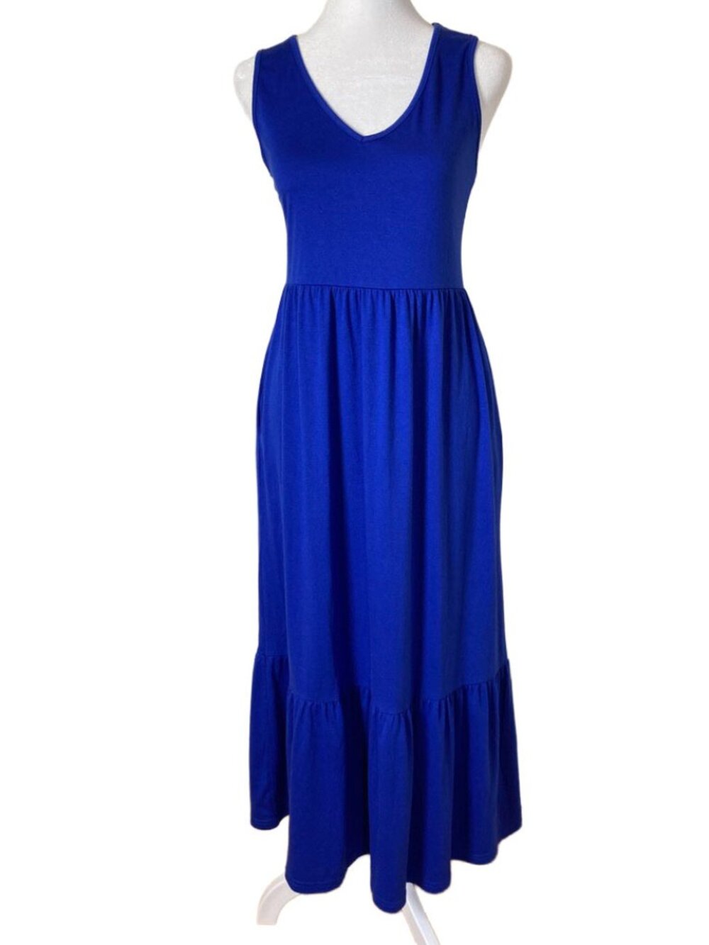 Prinbara Royal Blue Tiered Maxi Dress S • Sleeveless Cotton Sundress